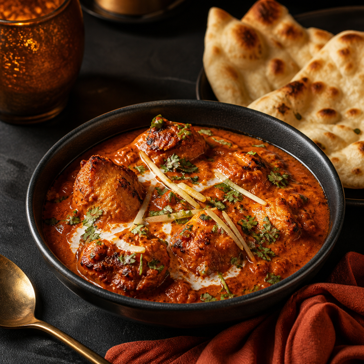 Chicken masala curry with naan